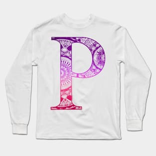 Mandala Letter Capital P Pink Long Sleeve T-Shirt